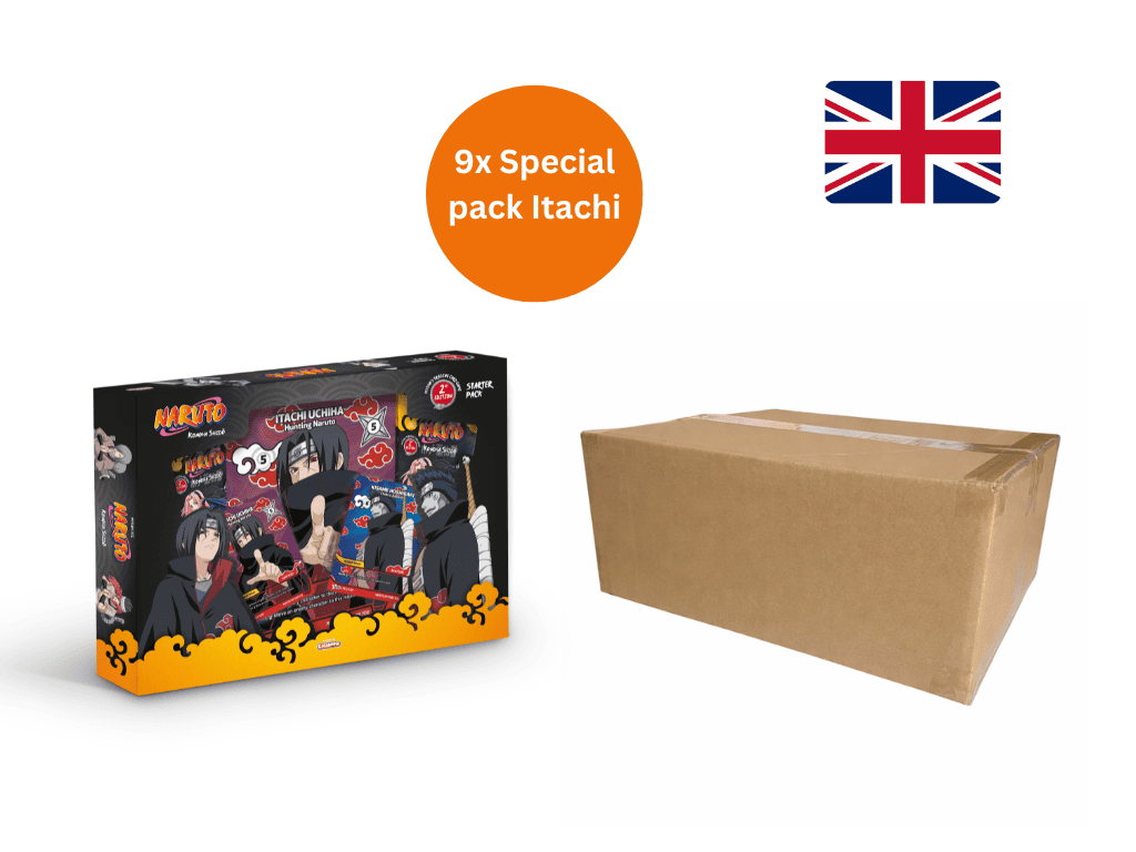 Naruto Mythos TCG Kisame und Itachi Starter Pack Englisch Case mit 9 Boxen im Karton.
