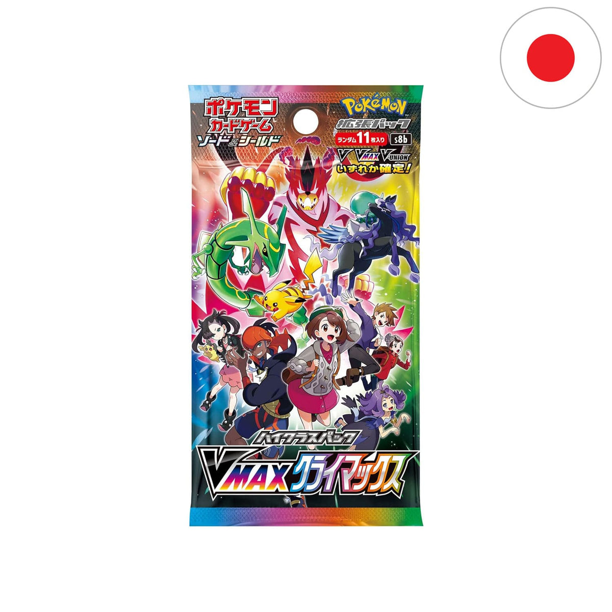 Das Boosterpack VMAX Climax S8b japanisch mit 11 Karten pro Pack. Mit Rayquaza, Pikachu. Gloria auf dem Cover.
