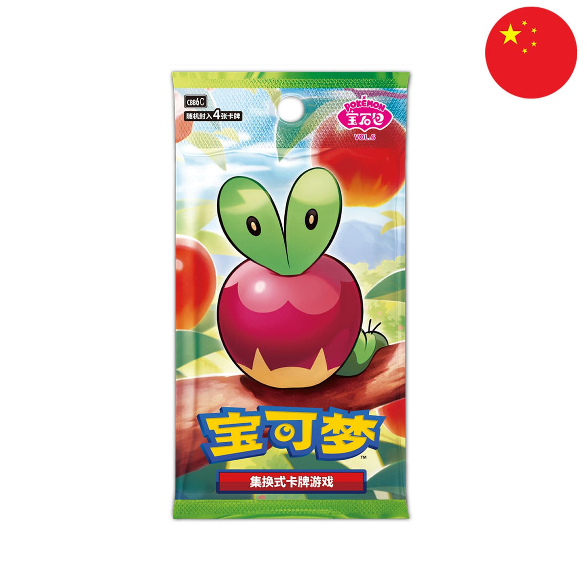 Das neue chinesische Pokémon Gem Pack Vol. 6 CBB6C mit Knapfel auf dem Display und Boosterpack. Mit 4 Karten pro Pack.