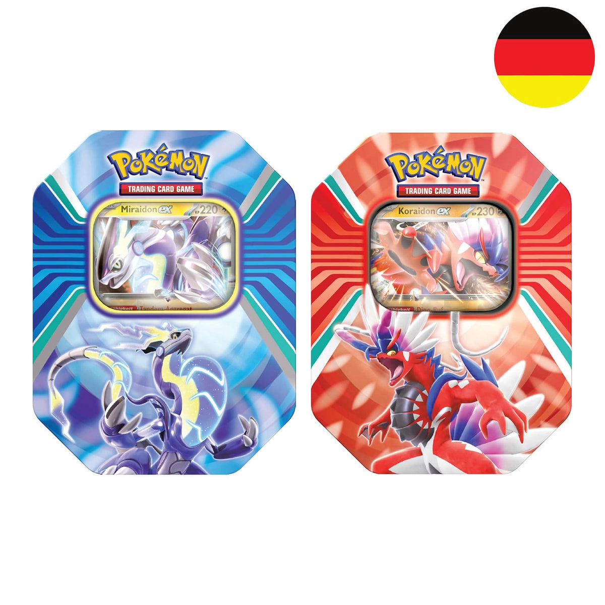 Pokémon Tin - Karmesin & Purpur - Miraidon / Koraidon (Deutsch)