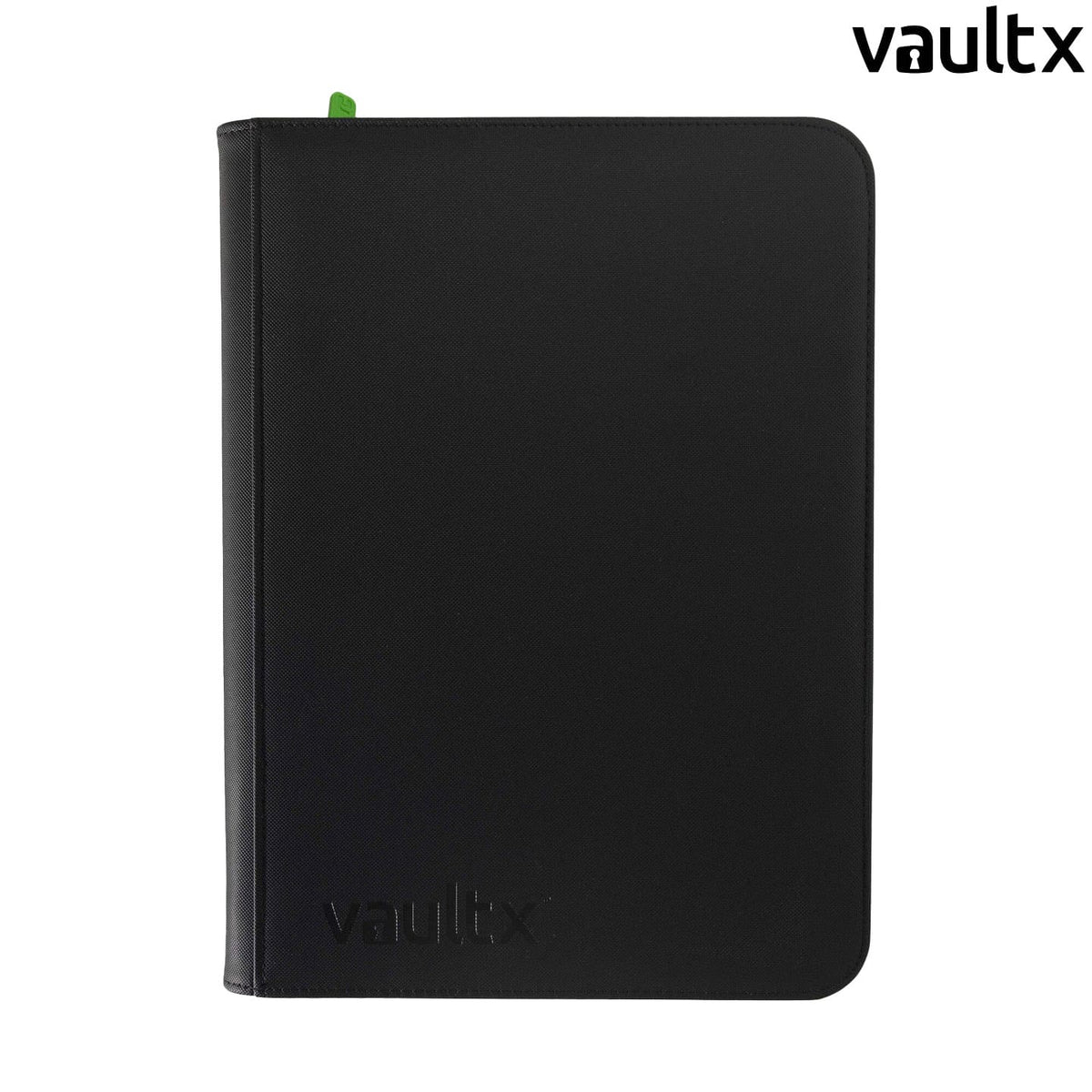 VaultX: Exo-Tec® 9 Pocket Zip Binder in Schwarz, mit 20 Seiten, mit Platz bis zu 360 Karten aus PVC.