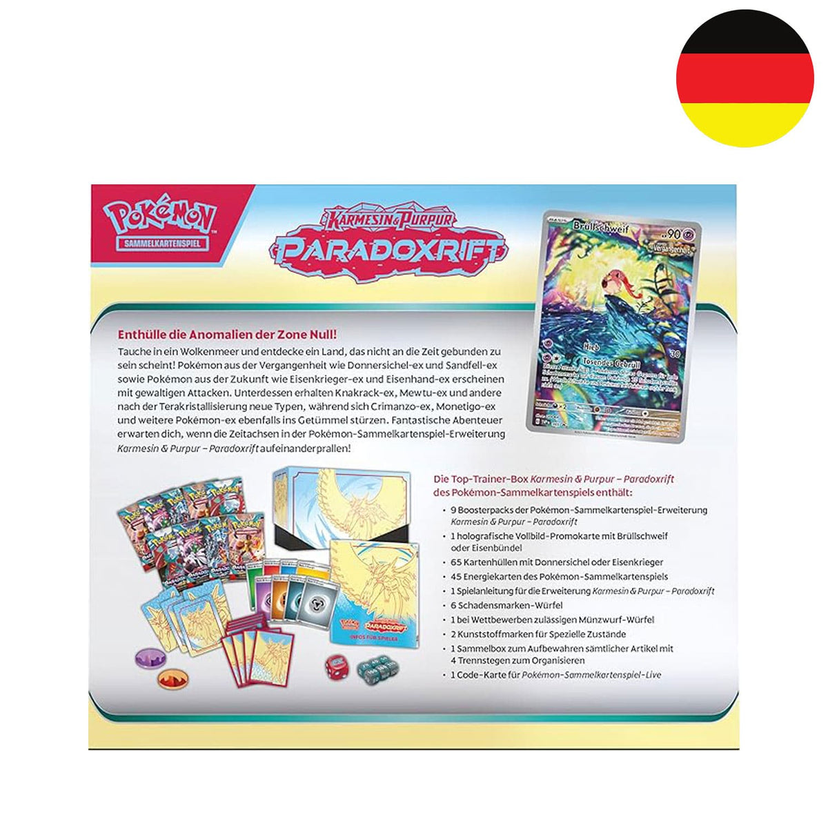 Die Top-Trainer Box Paradoxrift SV04 auf deutsch zum Pokémon Trading Card Game aus der Karmesin und Purpur-Reihe. 