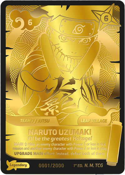 Die englische Naruto-Mythos-Trading-Card-Game-First-Set-Binder-0001-000-Naruto-Uzumaki-legendary Karte.