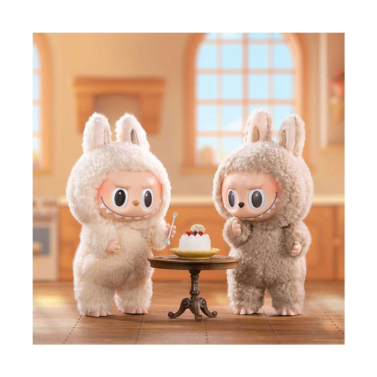 POP MART: Exciting Macaron the Monsters Vinyl Face Labubu mit Soymilk und Toffee.