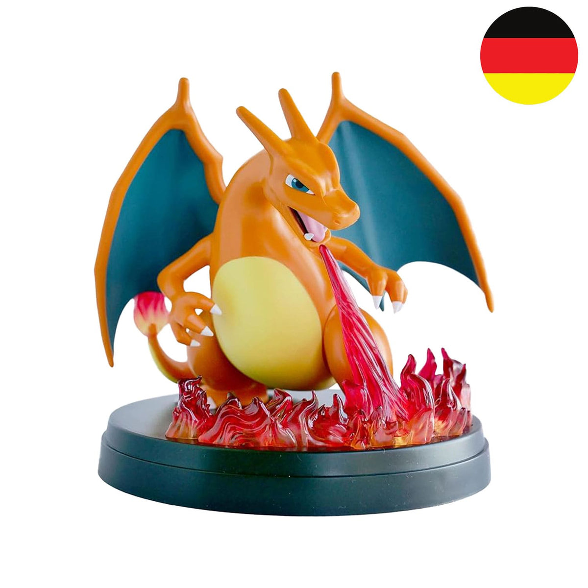 Pokémon Glurak Figur wie es Flammenwurf einsetzt in der Super Premium Kollektion.