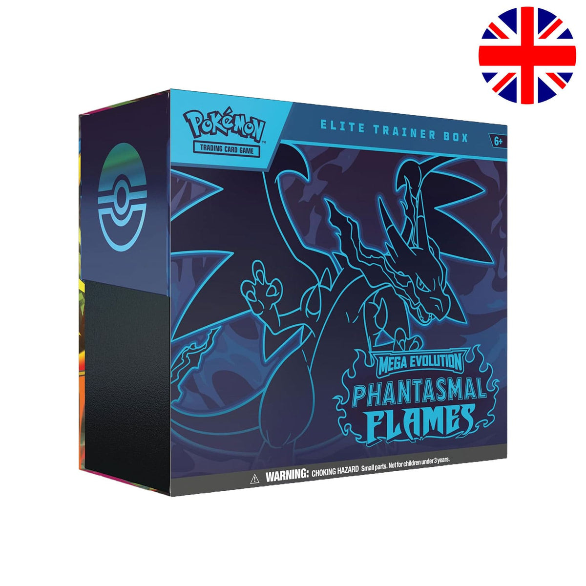 Das Pokémon-Elite-Trainer-Box-Phantasmal-Flames-ME02 auf Englisch mit 10 Booster-Packs Phantasmal Flame und 1 Promokarte