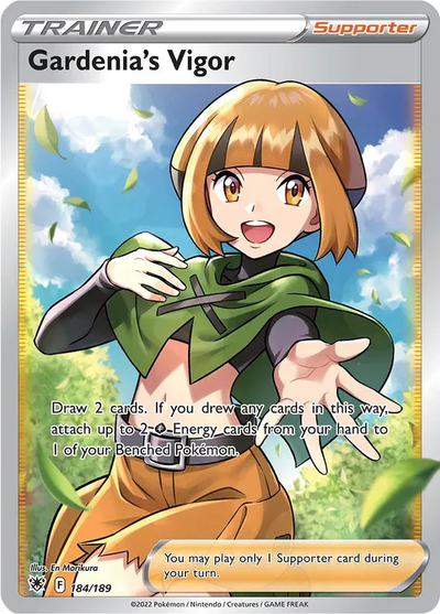 Die englische Pokémon-Astral-Radiance-184-189-Gardenias-Vigor Karte.