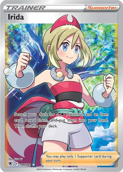 Die englische Pokémon-Astral-Radiance-186-189-Irida Karte.