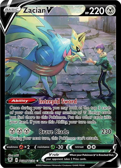 Die englische Pokémon-Astral-Radiance-TG21-TG30-ZacianV Karte.