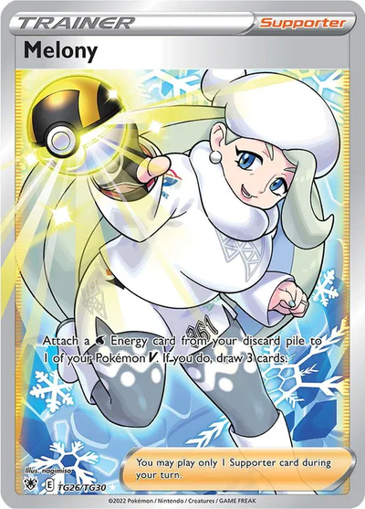 Die englische Pokémon-Astral-Radiance-TG26-TG30-Melony Karte.