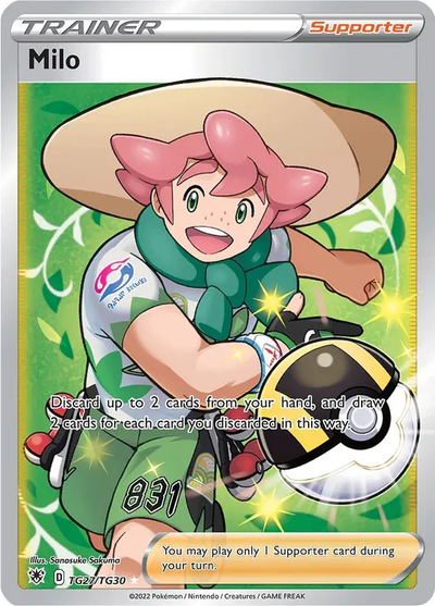 Die englische Pokémon-Astral-Radiance-TG27-TG30-Milo Karte.