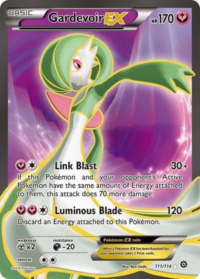 Die englische Pokémon-Steam-Siege-Gardevoir-EX-111-114 Karte.
