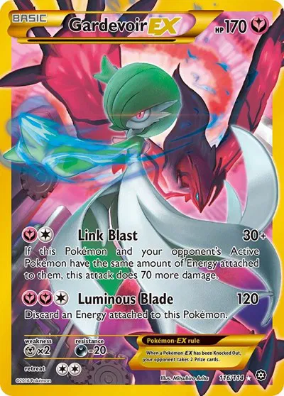 Die englische Pokémon-Steam-Siege-Gardevoir-EX-116-114 Karte.