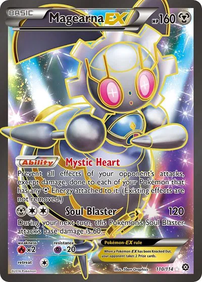Die englische Pokémon-Steam-Siege-Magearna-EX-110-114 Karte.