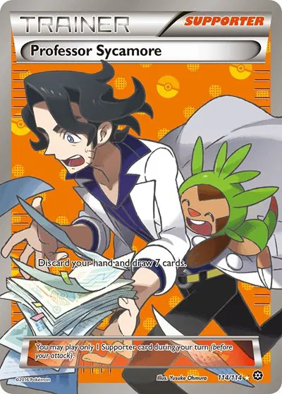 Die englische Pokemon-Steam-Siege-Professor-Sycamore-114-114 Karte.