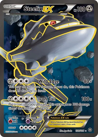 Die englische Pokemon-Steam-Siege-Steelix-EX-108-114 Karte.