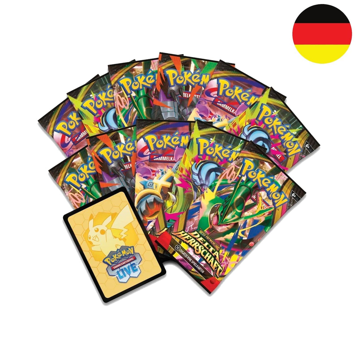 Pokémon Mega-Entwicklung Delta-Herrschaft ME06 Top-Trainer-Box 9 deutsche Boosterpacks und 1 Pokémon TCG Live-Codekarte