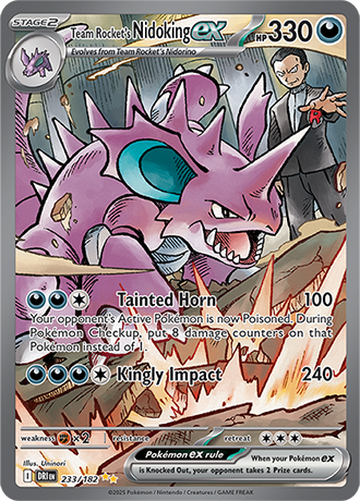 Die englische Pokemon-Trading-Card-Game-Destined-Rivals-SV10-233-182-Team-Rockets-Nidoking-ex Karte.