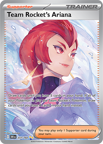 Die englische Pokemon-Trading-Card-Game-Destined-Rivals-SV10-237-182-Team-Rockets-Ariana-Trainer Karte.
