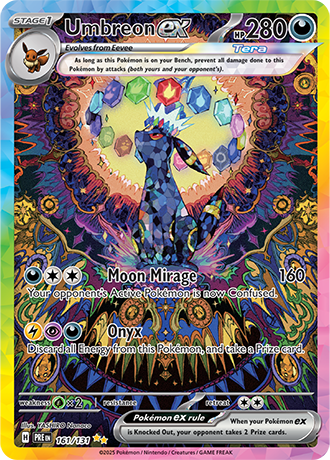 Die englische Pokemon-Trading-Card-Game-Prismatic-Evolutions-161-131-Umbreon-ex Karte.