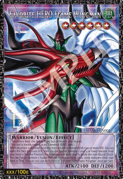 Die englische Yu-Gi-Oh-Card-Game-Magnificent-Monsters-EU-MAMO-EN005-Favorite-Hero-Flame-Wingman Karte.