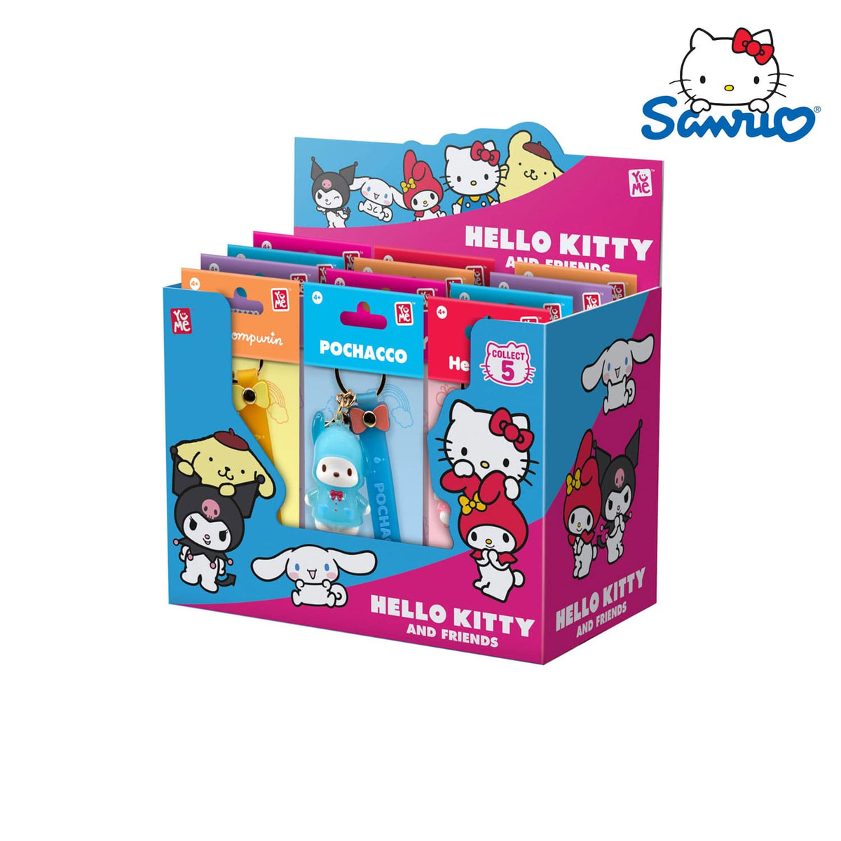 YuMe Toys Sanrio Hello Kitty and Friends Raincoat Series Display: Hello Kitty, Kuromi, Pompompurin, Pochacco My Melody