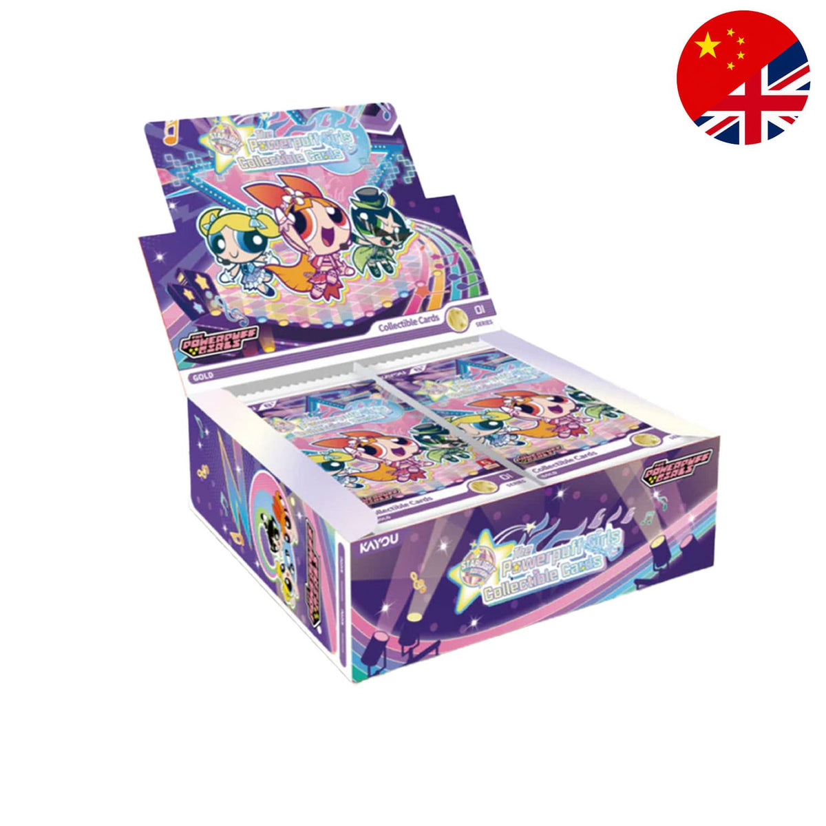 Das kayou-Powerpuff-Girls-Collectible-Cards-Display-Starlight-Edition in chinesisch mit  Blossom, Bubbles, Buttercup.