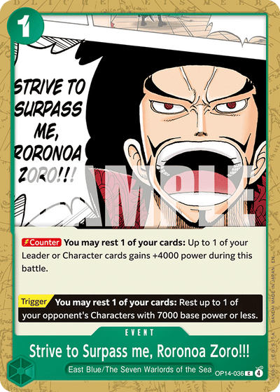Strive to Surpass me, Roronoa Zoro!!! OP14-036 The Azure Sea's Seven One Piece Karte