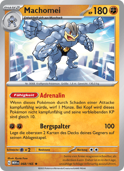 Machomei 068/165 151 Pokémon Karte