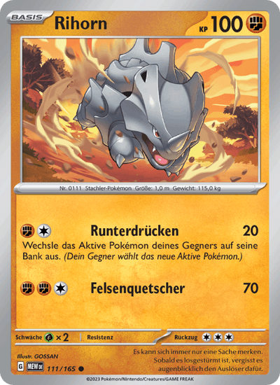 Rihorn 111/165 151 Pokémon Karte