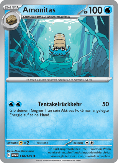 Amonitas 138/165 151 Pokémon Karte
