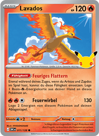 Lavados 011/128 30th Celebration Pokémon Karte
