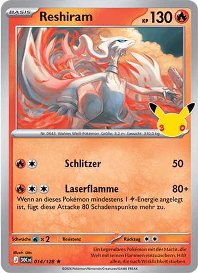 Reshiram 014/128 30th Celebration Pokémon Karte