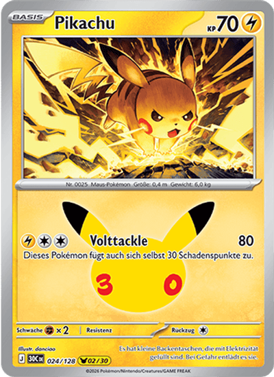 Pikachu 024/128 30th Celebration Pokémon Karte