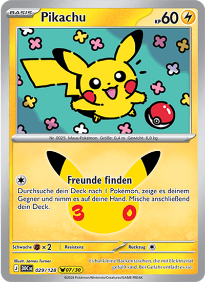 Pikachu 029/128 30th Celebration Pokémon Karte