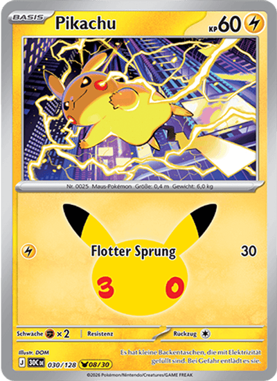 Pikachu 030/128 30th Celebration Pokémon Karte