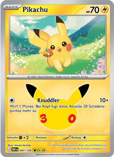 Pikachu 047/128 30th Celebration Pokémon Karte