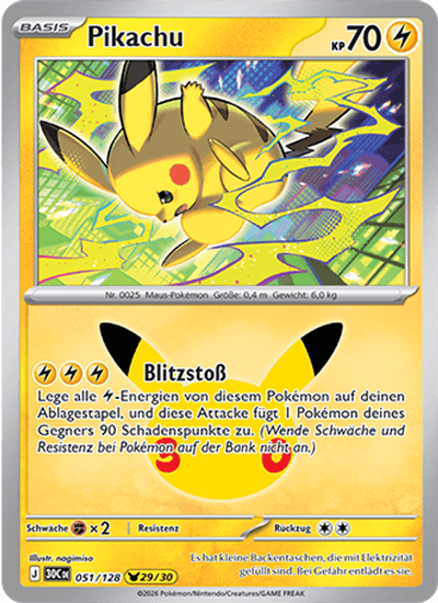 Pikachu 051/128 30th Celebration Pokémon Karte