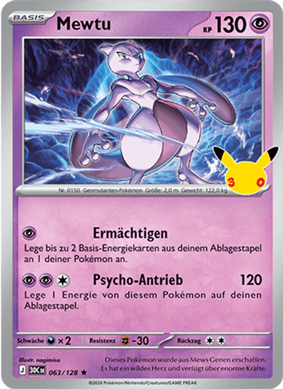Mewtu 063/128 30th Celebration Pokémon Karte