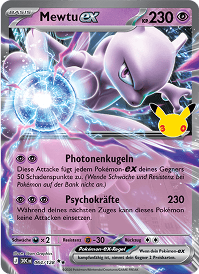 Mewtu-ex 064/128 30th Celebration Pokémon Karte