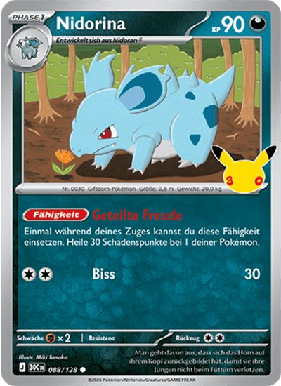 Nidorina 088/128 30th Celebration Pokémon Karte