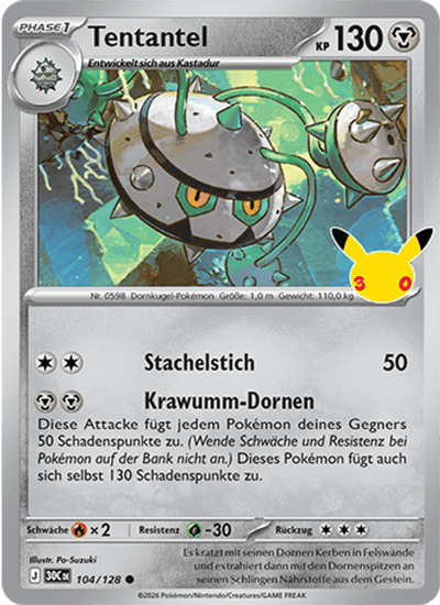 Tentantel 104/128 30th Celebration Pokémon Karte