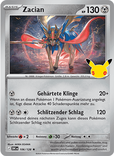 Zacian 106/128 30th Celebration Pokémon Karte