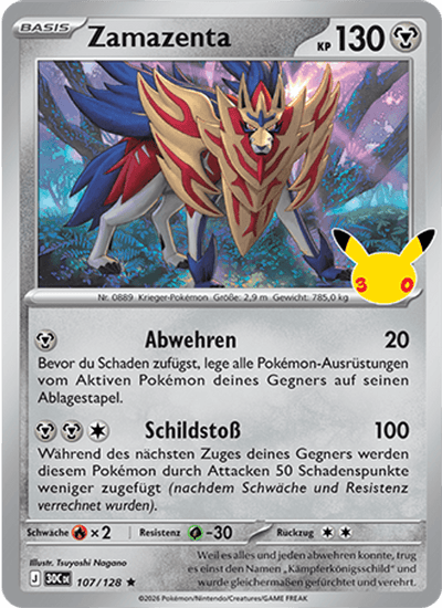 Zamazenta 107/128 30th Celebration Pokémon Karte