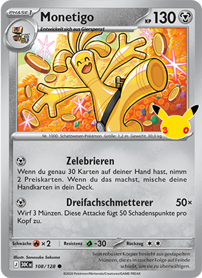 Monetigo 108/128 30th Celebration Pokémon Karte