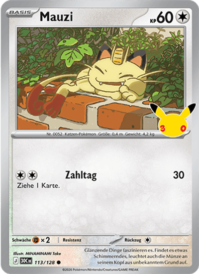Mauzi 113/128 30th Celebration Pokémon Karte