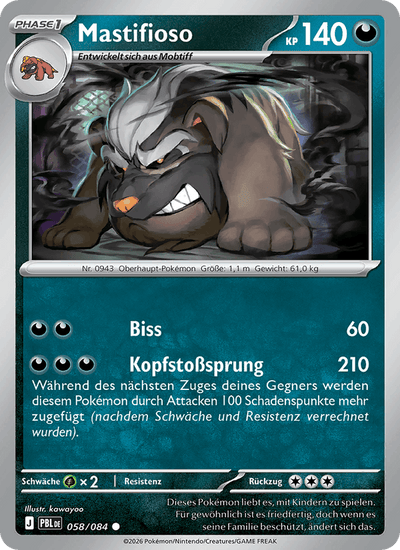Mastifioso 058/084 Dunkelnacht Pokémon Karte