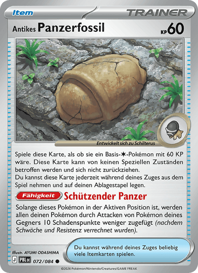 Antikes Panzerfossil 072/084 Dunkelnacht Pokémon Karte