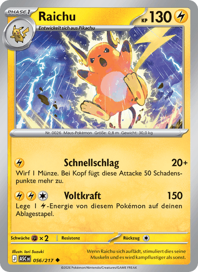 Raichu 056/217 Erhabene Helden Pokémon Karte