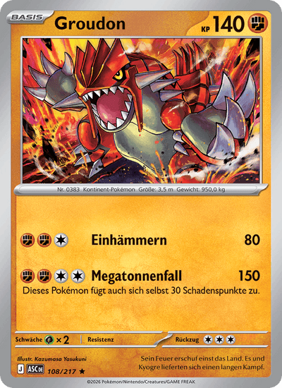 Groudon 108/217 Erhabene Helden Pokémon Karte